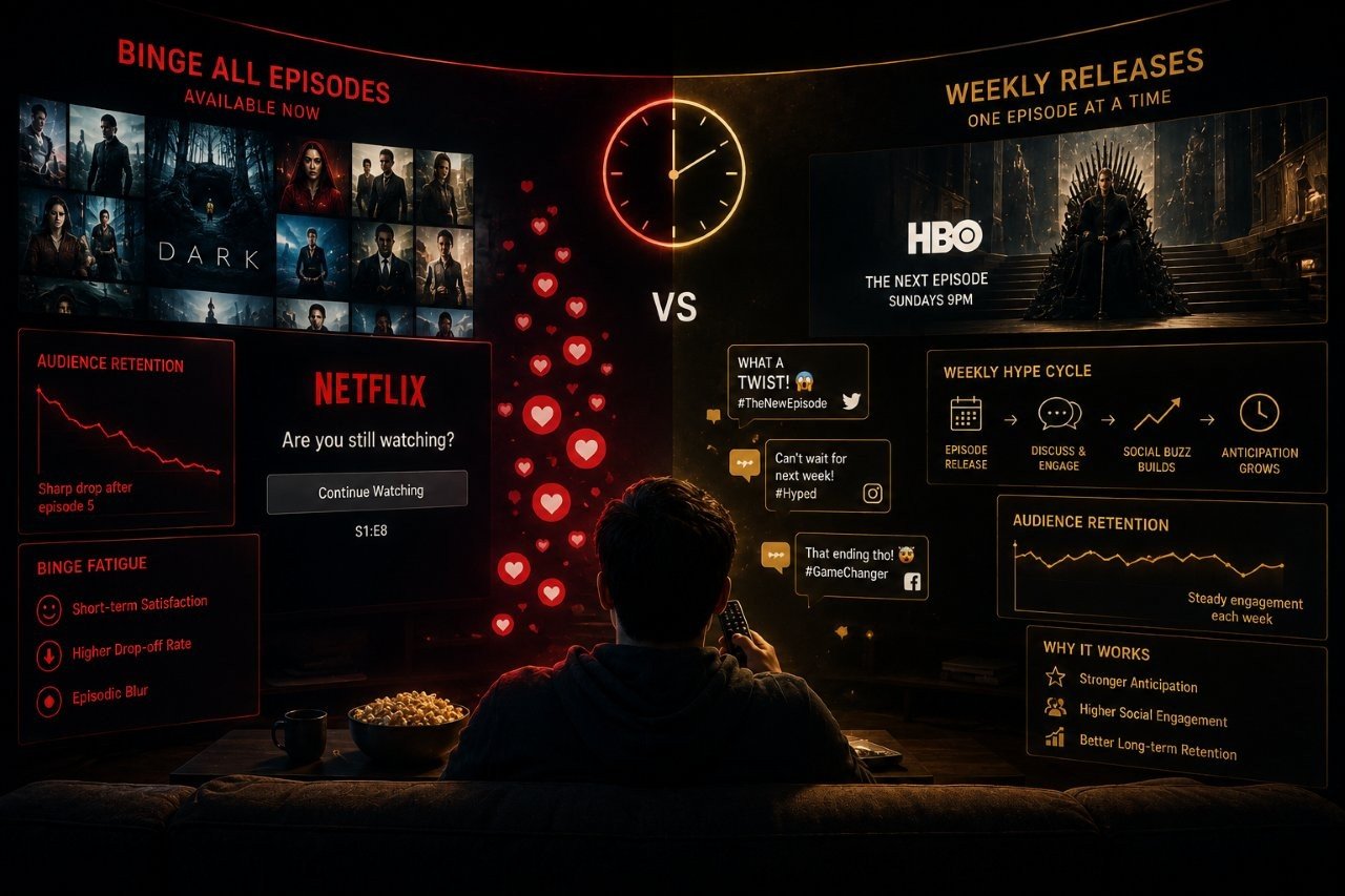 Remote control pointing at a television displaying a streaming service episode list
