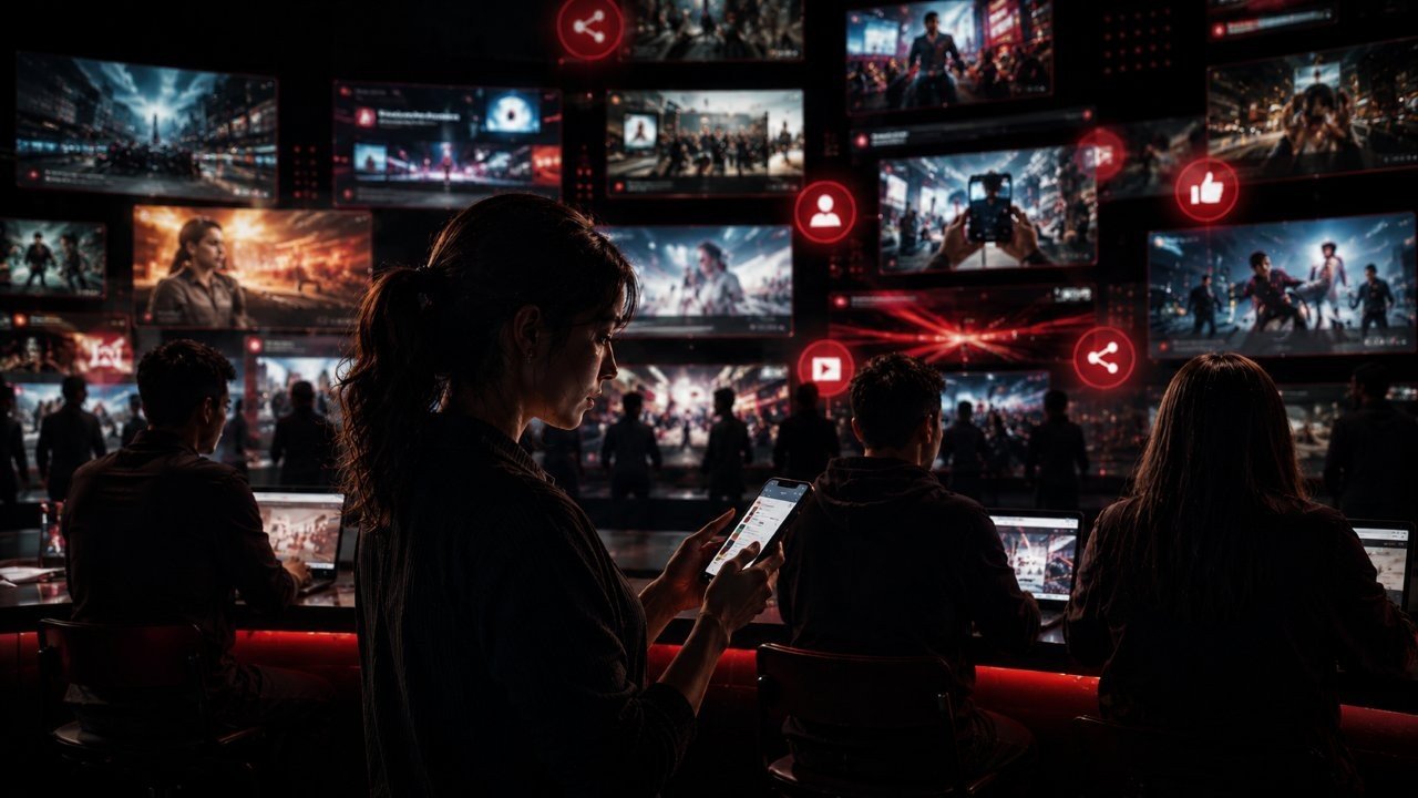 Dynamic mobile interface displaying social feeds and video news channels on smartphone screens