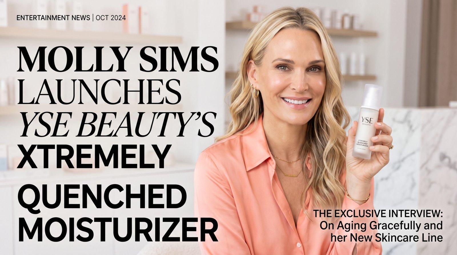 Molly Sims holds YSE Beauty Xtremely Quenched Peptide Instant Glow Moisturizer