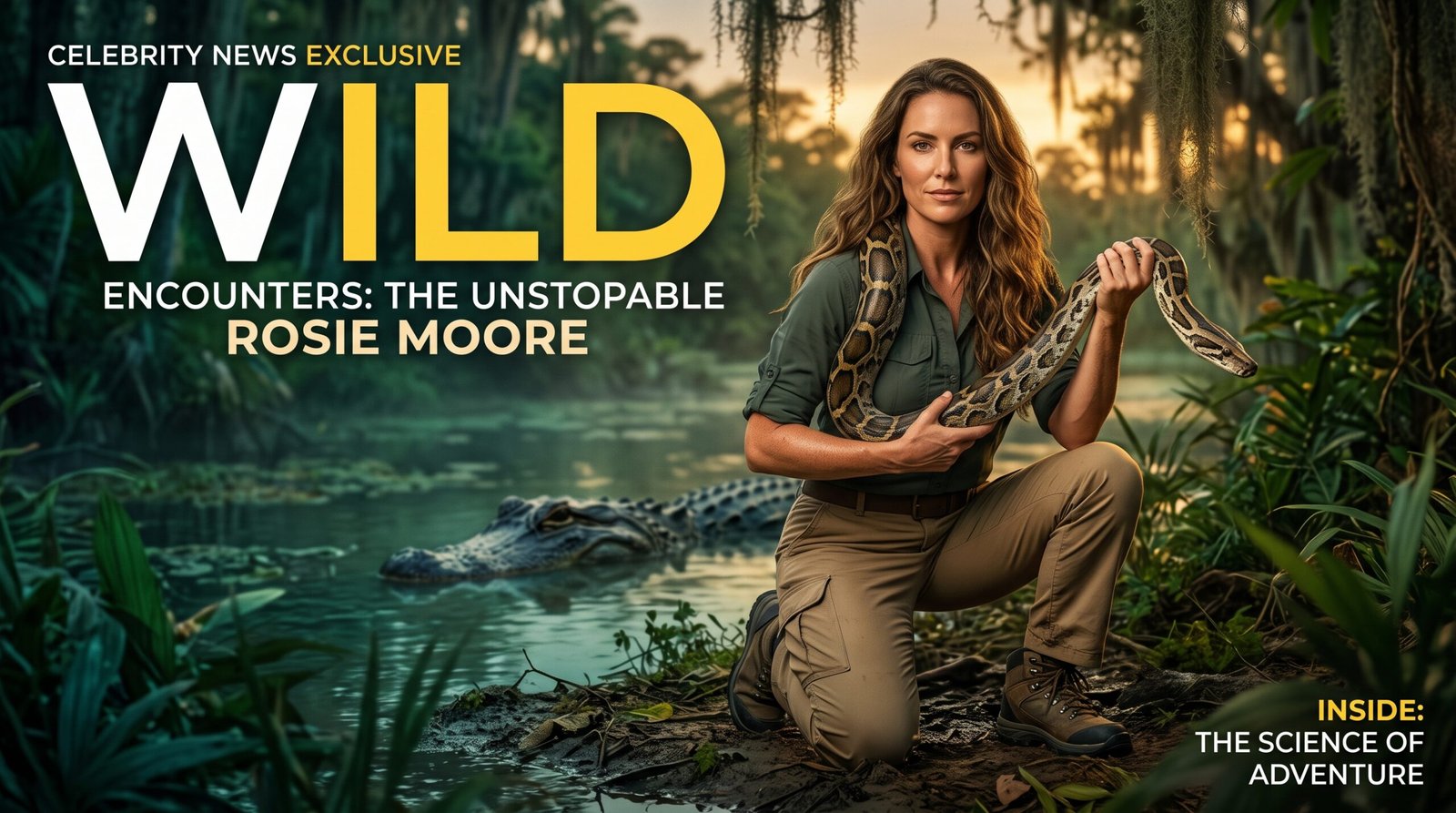 Rosie Moore wildlife researcher during an Everglades expedition involving dangerous wildlife