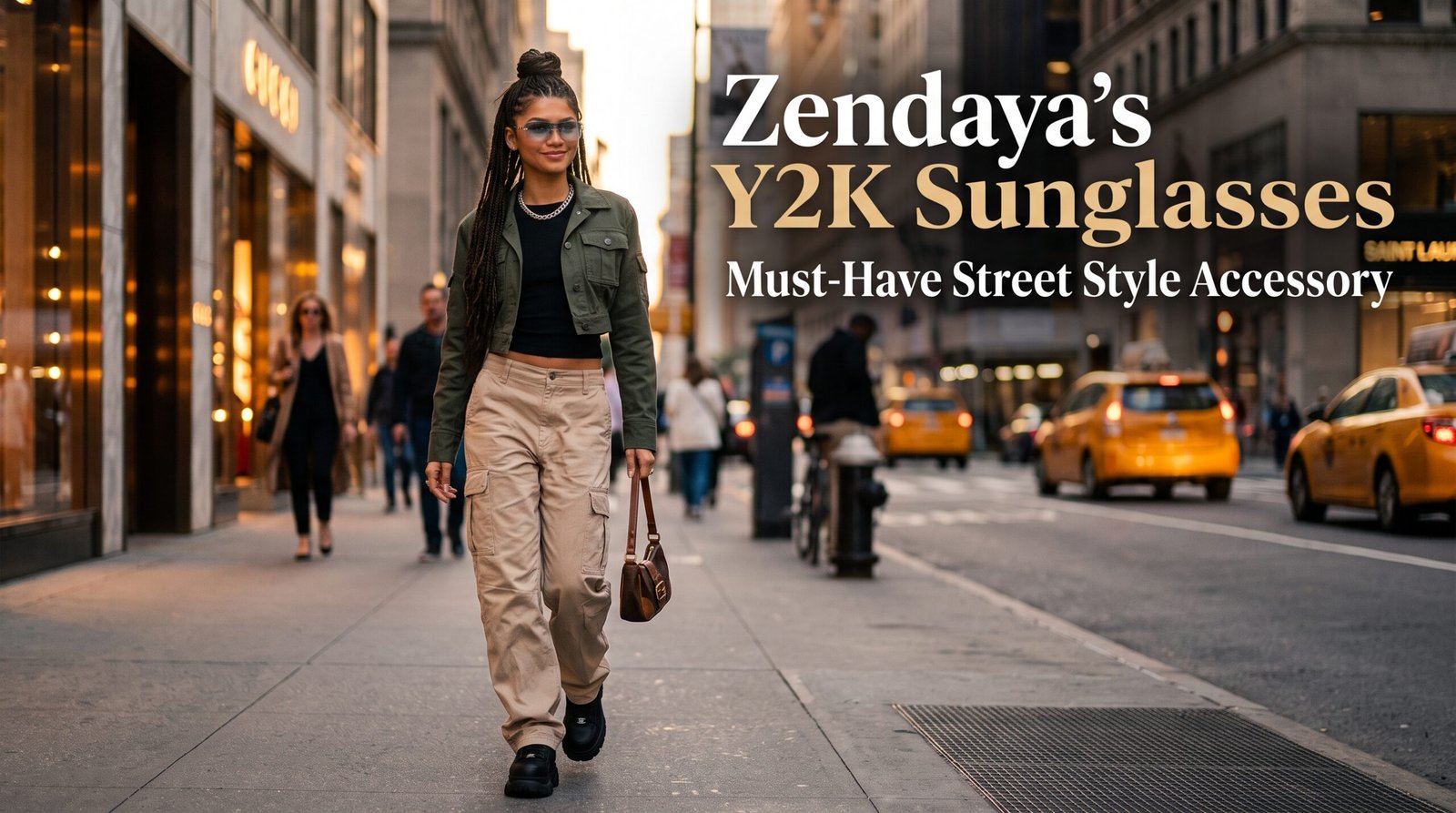 Zendaya-inspired Le Specs Honey Pot Y2K sunglasses in black with brown lenses